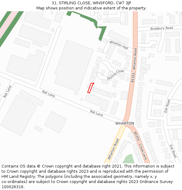 31, STIRLING CLOSE, WINSFORD, CW7 3JP: Location map and indicative extent of plot