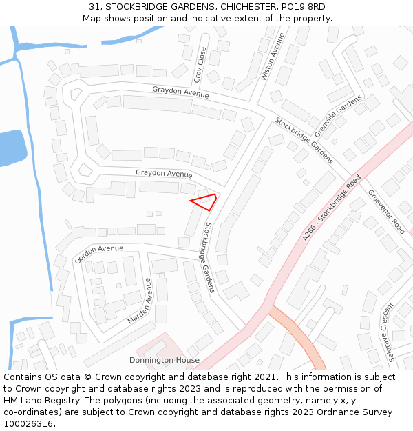 31, STOCKBRIDGE GARDENS, CHICHESTER, PO19 8RD: Location map and indicative extent of plot