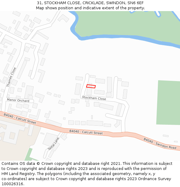 31, STOCKHAM CLOSE, CRICKLADE, SWINDON, SN6 6EF: Location map and indicative extent of plot