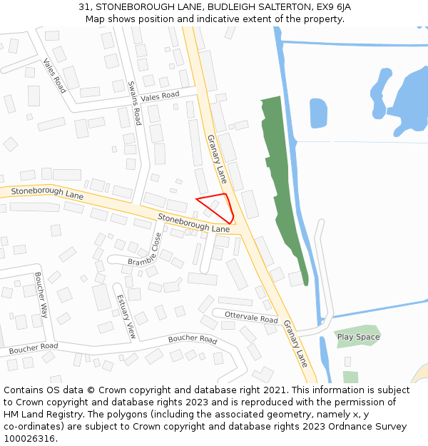 31, STONEBOROUGH LANE, BUDLEIGH SALTERTON, EX9 6JA: Location map and indicative extent of plot