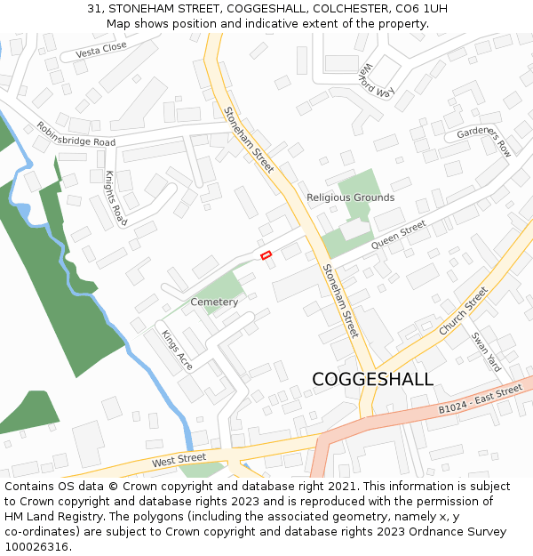 31, STONEHAM STREET, COGGESHALL, COLCHESTER, CO6 1UH: Location map and indicative extent of plot