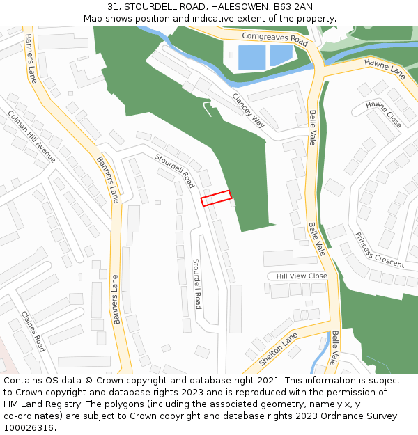 31, STOURDELL ROAD, HALESOWEN, B63 2AN: Location map and indicative extent of plot