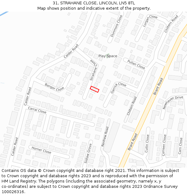 31, STRAHANE CLOSE, LINCOLN, LN5 8TL: Location map and indicative extent of plot