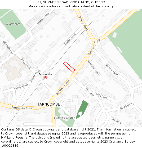 31, SUMMERS ROAD, GODALMING, GU7 3BD: Location map and indicative extent of plot