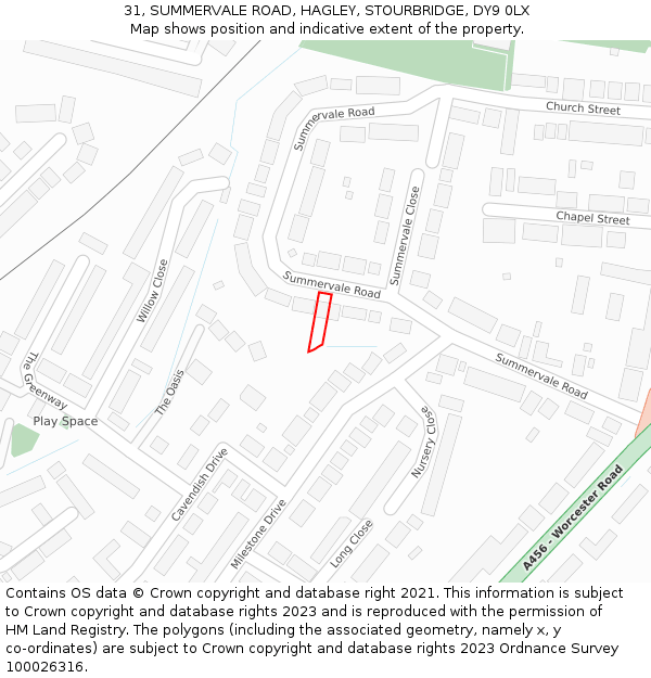 31, SUMMERVALE ROAD, HAGLEY, STOURBRIDGE, DY9 0LX: Location map and indicative extent of plot