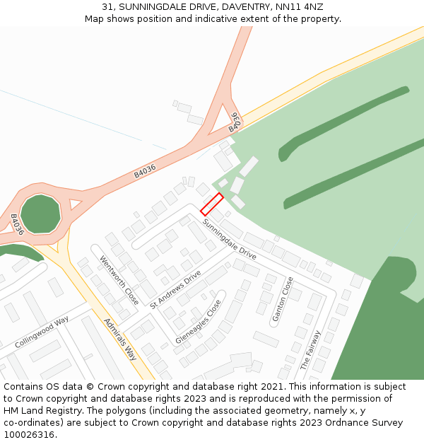 31, SUNNINGDALE DRIVE, DAVENTRY, NN11 4NZ: Location map and indicative extent of plot