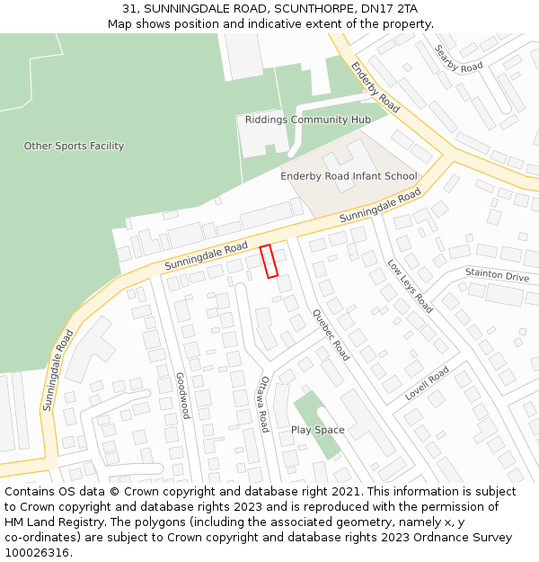 31, SUNNINGDALE ROAD, SCUNTHORPE, DN17 2TA: Location map and indicative extent of plot