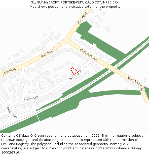 31, SUNNYCROFT, PORTSKEWETT, CALDICOT, NP26 5RX: Location map and indicative extent of plot