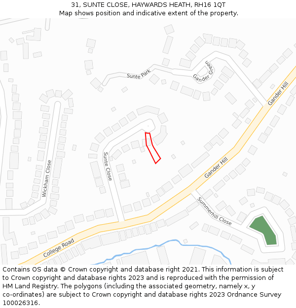 31, SUNTE CLOSE, HAYWARDS HEATH, RH16 1QT: Location map and indicative extent of plot