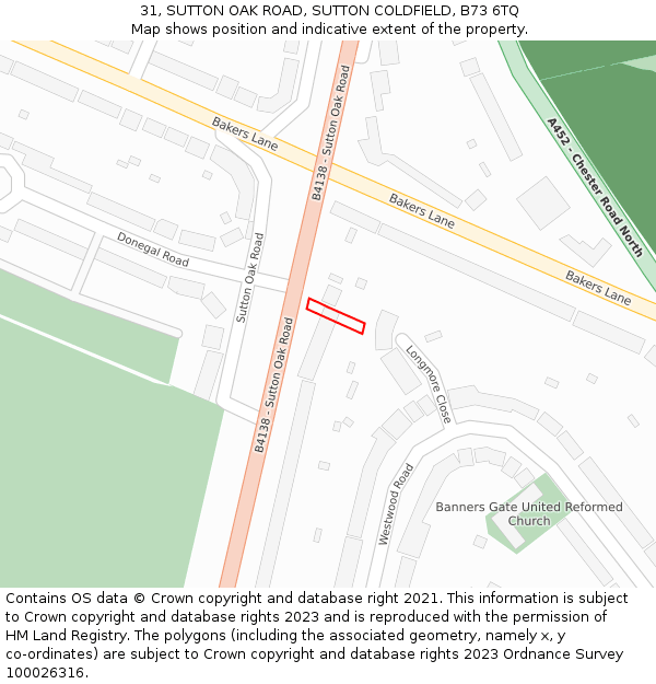 31, SUTTON OAK ROAD, SUTTON COLDFIELD, B73 6TQ: Location map and indicative extent of plot