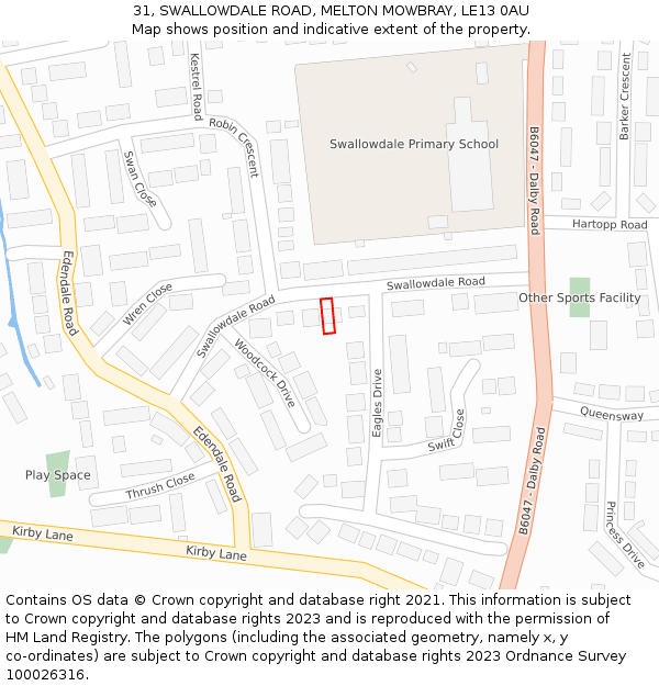 31, SWALLOWDALE ROAD, MELTON MOWBRAY, LE13 0AU: Location map and indicative extent of plot