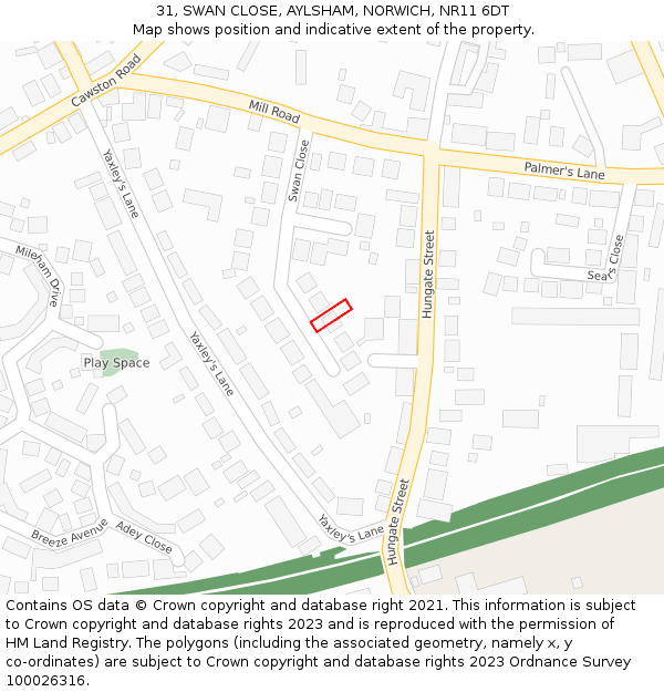 31, SWAN CLOSE, AYLSHAM, NORWICH, NR11 6DT: Location map and indicative extent of plot