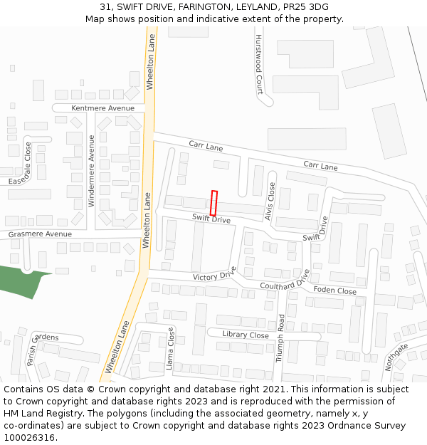 31, SWIFT DRIVE, FARINGTON, LEYLAND, PR25 3DG: Location map and indicative extent of plot