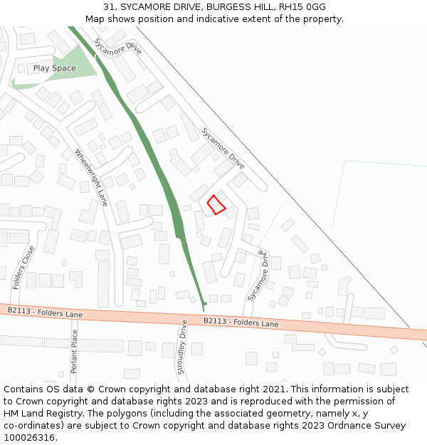 31, SYCAMORE DRIVE, BURGESS HILL, RH15 0GG: Location map and indicative extent of plot