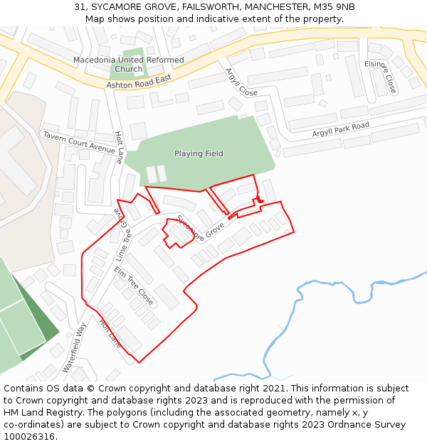 31, SYCAMORE GROVE, FAILSWORTH, MANCHESTER, M35 9NB: Location map and indicative extent of plot