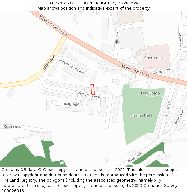 31, SYCAMORE GROVE, KEIGHLEY, BD20 7SW: Location map and indicative extent of plot