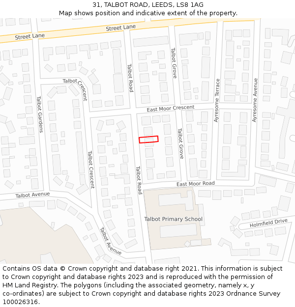 31, TALBOT ROAD, LEEDS, LS8 1AG: Location map and indicative extent of plot