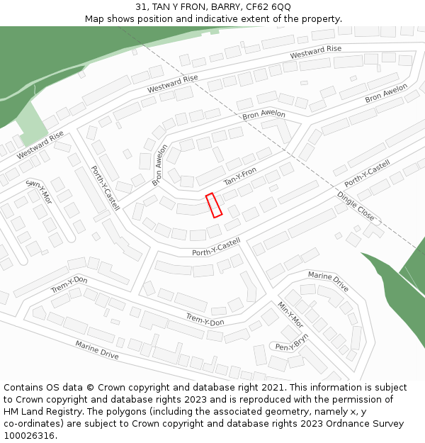 31, TAN Y FRON, BARRY, CF62 6QQ: Location map and indicative extent of plot