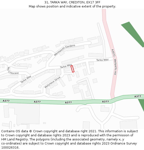 31, TARKA WAY, CREDITON, EX17 3FF: Location map and indicative extent of plot