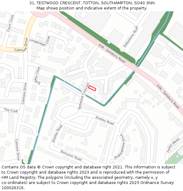 31, TESTWOOD CRESCENT, TOTTON, SOUTHAMPTON, SO40 3NN: Location map and indicative extent of plot