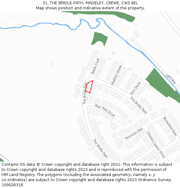 31, THE BRIDLE PATH, MADELEY, CREWE, CW3 9EL: Location map and indicative extent of plot