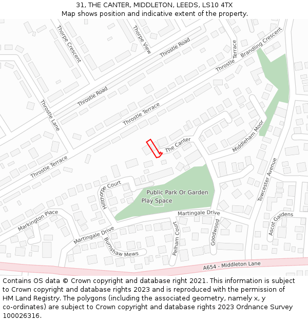 31, THE CANTER, MIDDLETON, LEEDS, LS10 4TX: Location map and indicative extent of plot