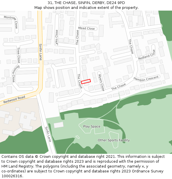 31, THE CHASE, SINFIN, DERBY, DE24 9PD: Location map and indicative extent of plot