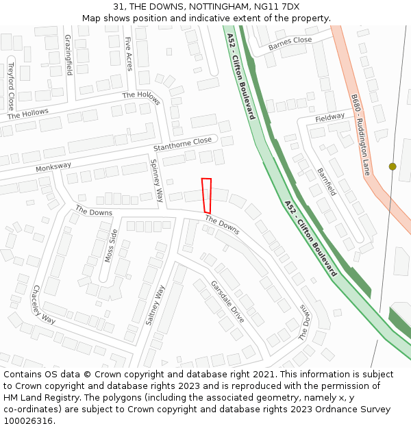 31, THE DOWNS, NOTTINGHAM, NG11 7DX: Location map and indicative extent of plot