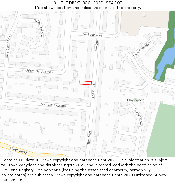 31, THE DRIVE, ROCHFORD, SS4 1QE: Location map and indicative extent of plot