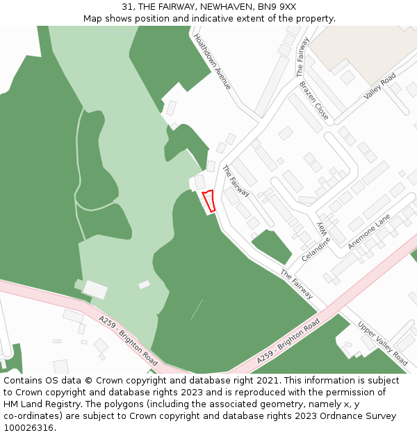 31, THE FAIRWAY, NEWHAVEN, BN9 9XX: Location map and indicative extent of plot