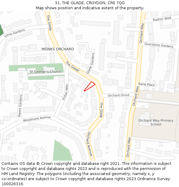 31, THE GLADE, CROYDON, CR0 7QG: Location map and indicative extent of plot