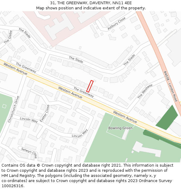 31, THE GREENWAY, DAVENTRY, NN11 4EE: Location map and indicative extent of plot