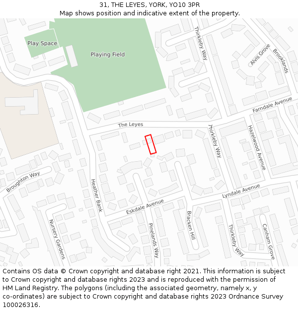 31, THE LEYES, YORK, YO10 3PR: Location map and indicative extent of plot