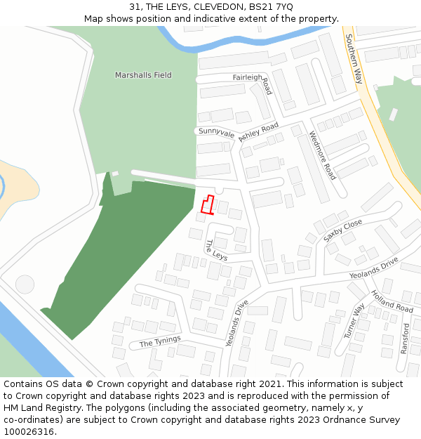 31, THE LEYS, CLEVEDON, BS21 7YQ: Location map and indicative extent of plot