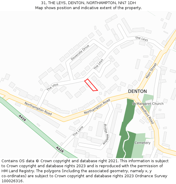 31, THE LEYS, DENTON, NORTHAMPTON, NN7 1DH: Location map and indicative extent of plot