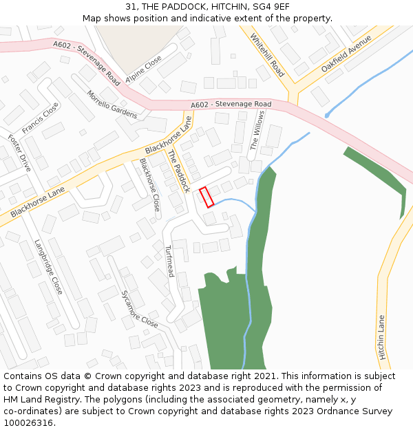 31, THE PADDOCK, HITCHIN, SG4 9EF: Location map and indicative extent of plot