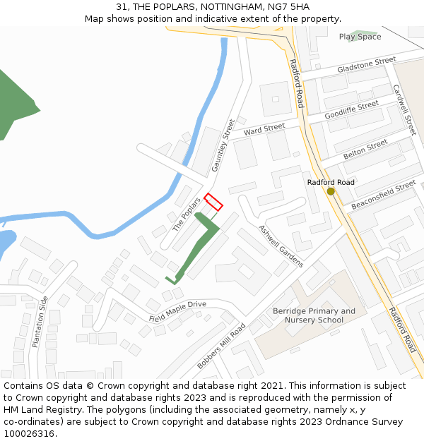 31, THE POPLARS, NOTTINGHAM, NG7 5HA: Location map and indicative extent of plot