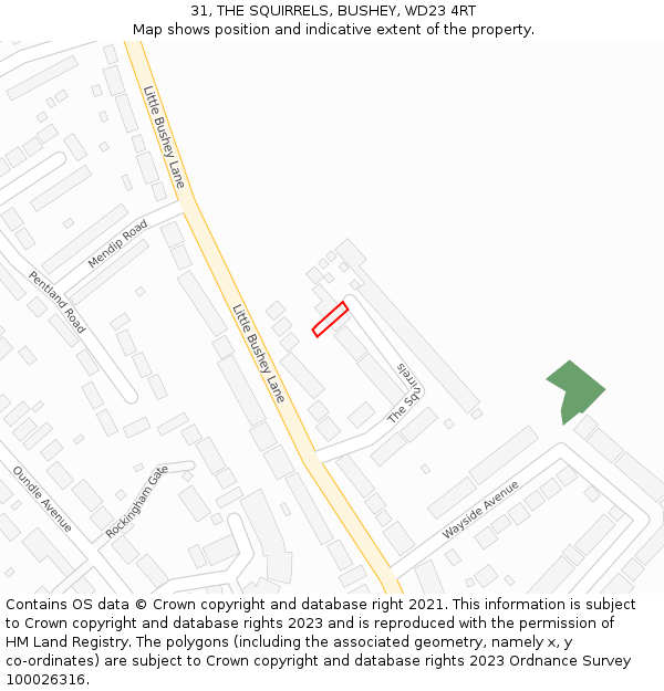 31, THE SQUIRRELS, BUSHEY, WD23 4RT: Location map and indicative extent of plot