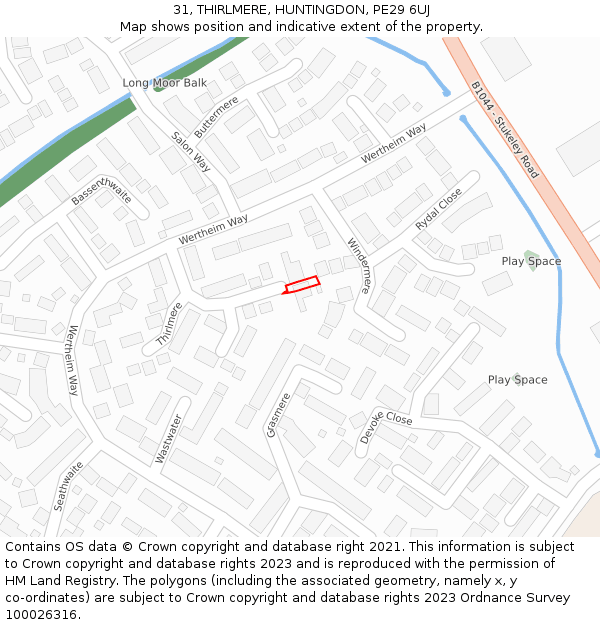 31, THIRLMERE, HUNTINGDON, PE29 6UJ: Location map and indicative extent of plot