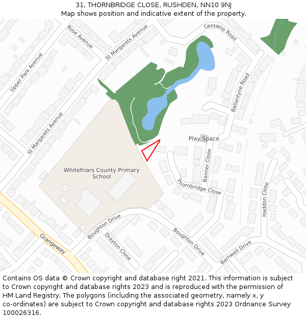 31, THORNBRIDGE CLOSE, RUSHDEN, NN10 9NJ: Location map and indicative extent of plot