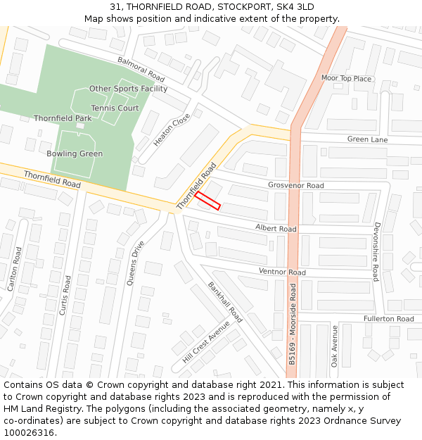31, THORNFIELD ROAD, STOCKPORT, SK4 3LD: Location map and indicative extent of plot