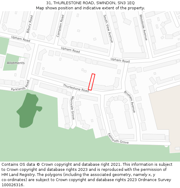 31, THURLESTONE ROAD, SWINDON, SN3 1EQ: Location map and indicative extent of plot