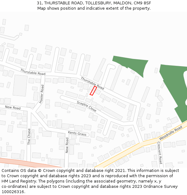 31, THURSTABLE ROAD, TOLLESBURY, MALDON, CM9 8SF: Location map and indicative extent of plot