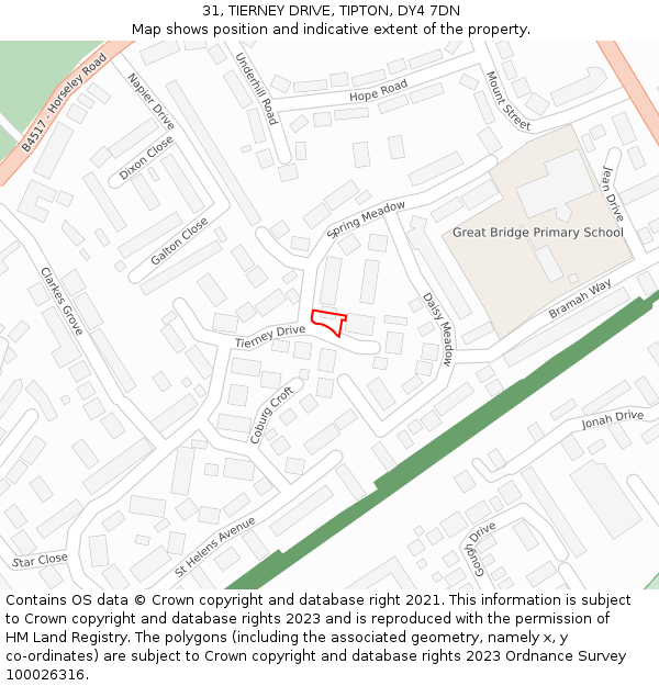 31, TIERNEY DRIVE, TIPTON, DY4 7DN: Location map and indicative extent of plot