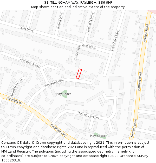 31, TILLINGHAM WAY, RAYLEIGH, SS6 9HF: Location map and indicative extent of plot