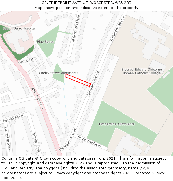 31, TIMBERDINE AVENUE, WORCESTER, WR5 2BD: Location map and indicative extent of plot