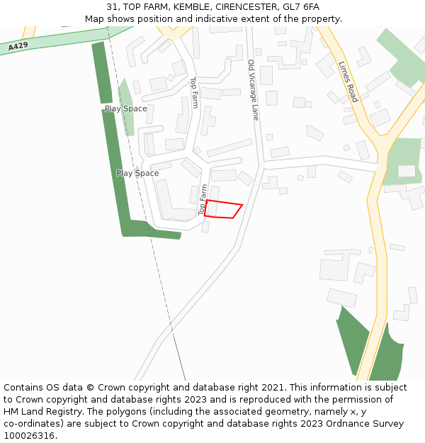 31, TOP FARM, KEMBLE, CIRENCESTER, GL7 6FA: Location map and indicative extent of plot