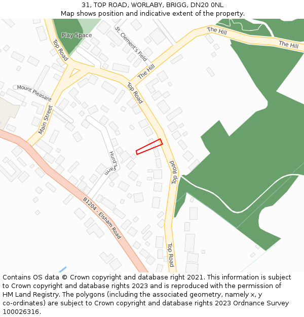 31, TOP ROAD, WORLABY, BRIGG, DN20 0NL: Location map and indicative extent of plot