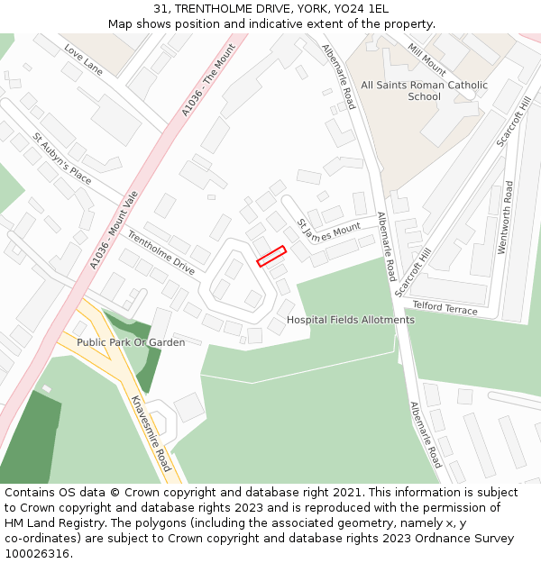 31, TRENTHOLME DRIVE, YORK, YO24 1EL: Location map and indicative extent of plot