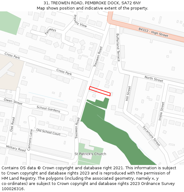 31, TREOWEN ROAD, PEMBROKE DOCK, SA72 6NY: Location map and indicative extent of plot